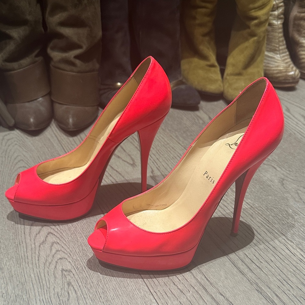 Christian Louboutin Vibrant Hot Pink Peep-Toe Heels